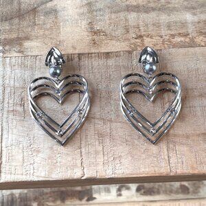 Balenciaga Silver Crystals Pearl Triple Hearts Earrings